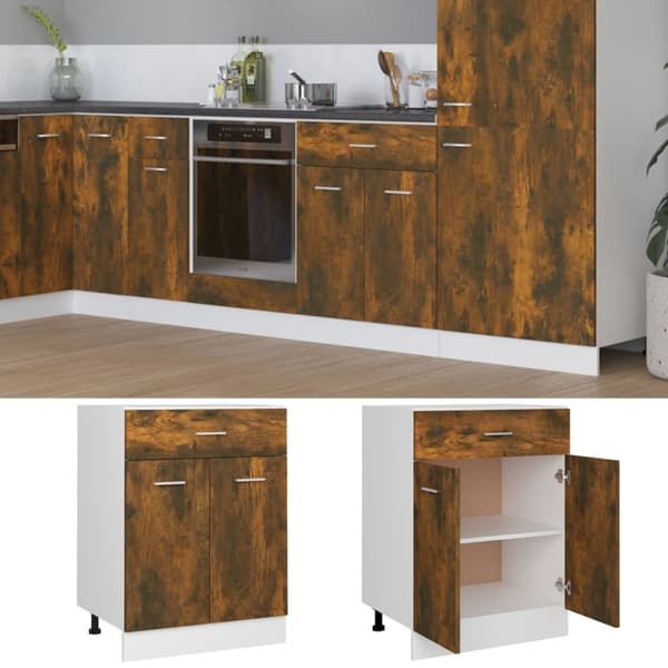 vidaXL køkkenskab m. skuffe 60x46x81,5 cm konstrueret træ røget egetræ -  Køkkenskabe