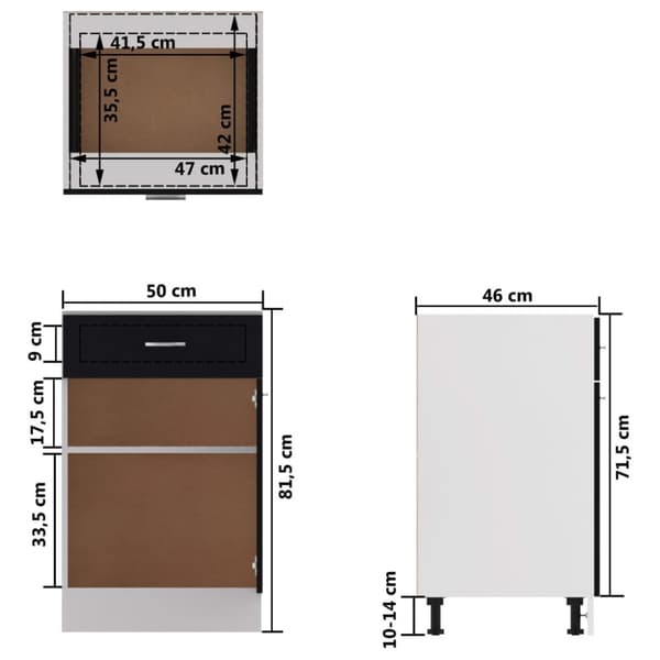 vidaXL skuffeunderskab 50x46x81,5 cm spånplade sort -  Køkkenskabe