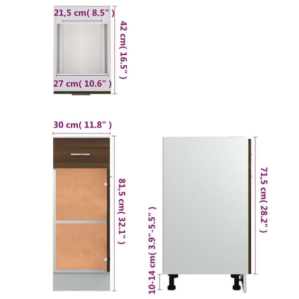 vidaXL Alakaappi laatikolla ruskea tammi 30x46x81,5 cm tekninen puu - Keittiökaapit