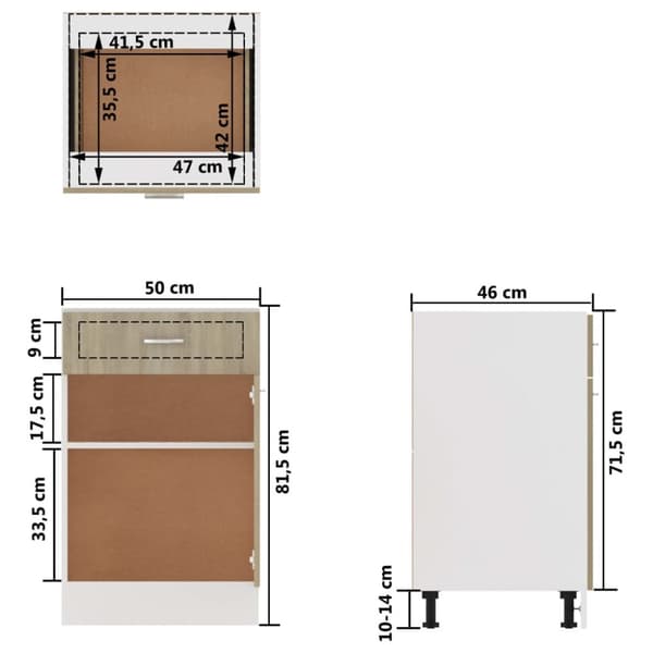 vidaXL skuffeunderskab 50x46x81,5 cm spånplader sonoma-eg -  Køkkenskabe