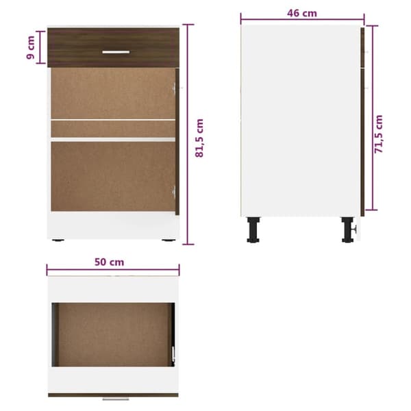 vidaXL Alakaappi laatikolla ruskea tammi 50x46x81,5 cm tekninen puu -  Keittiökaapit
