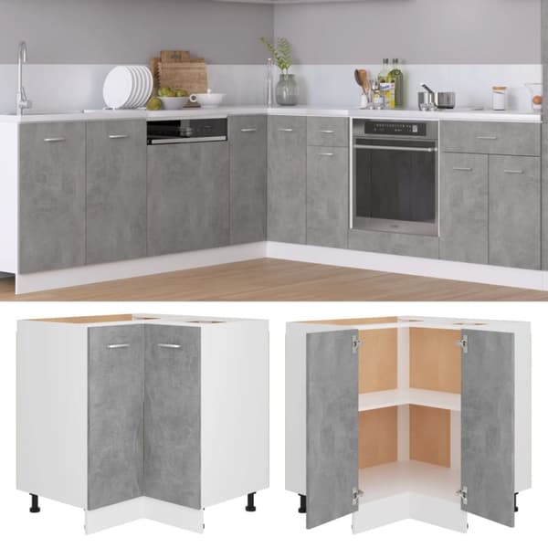 vidaXL hjørneunderskab 75,5x75,5x81,5 cm spånplade betongrå -  Køkkenskabe