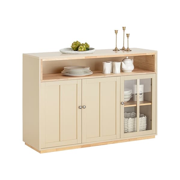 Rootz Modern skænk - Køkkenskab - Entreskab - Kommode - MDF og gummitræ - Rummelig opbevaring - Støvfri glasdøre - Alsidigt design - 120 cm x 85 cm x