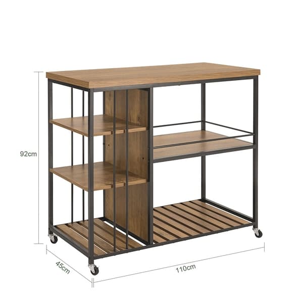 Rootz serveringsvogn - Køkkenskab - Multifunktionsvogn - Vintage industriel stil - MDF og metal - 5 hylder - Mobil med låsebremser - Unik hegnsfunktio