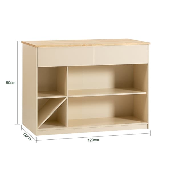 Rootz Modern Kitchen Island - Senkki - Buffetkaappi - MDF ja kumipuu - Tilava säilytystila, 5 lokeroa ja 2 laatikkoa - Viinipullon säilytystila - 120c