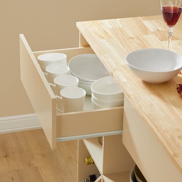 Rootz Modern Kitchen Island - Senkki - Buffetkaappi - MDF ja kumipuu - Tilava säilytystila, 5 lokeroa ja 2 laatikkoa - Viinipullon säilytystila - 120c