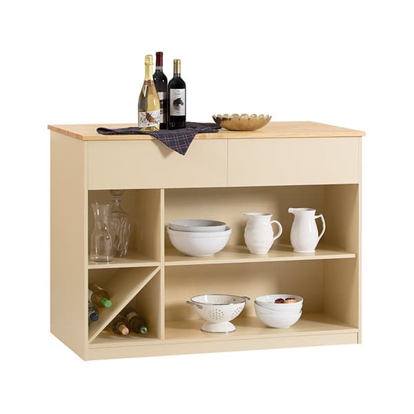 Rootz Modern Kitchen Island - Senkki - Buffetkaappi - MDF ja kumipuu - Tilava säilytystila, 5 lokeroa ja 2 laatikkoa - Viinipullon säilytystila - 120c