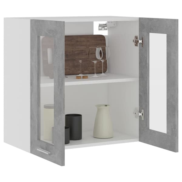 The Living Store Seinäkaappi lasilla betoninharmaa 60x31x60 cm tekninen puu -  Keittiökaapit