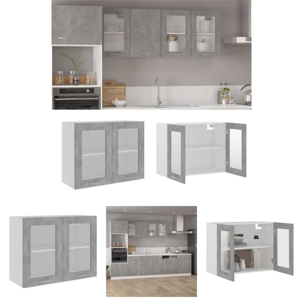 The Living Store Seinäkaappi lasilla betoninharmaa 80x31x60 cm tekninen puu -  Keittiökaapit