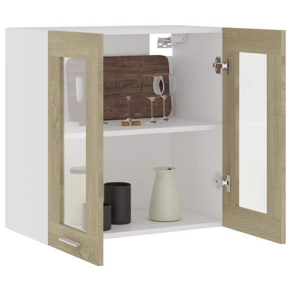 The Living Store vægskab med glaslåger 60x31x60 cm spånplade sonoma-eg -  Køkkenskabe