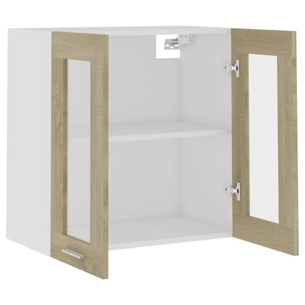The Living Store vægskab med glaslåger 60x31x60 cm spånplade sonoma-eg -  Køkkenskabe