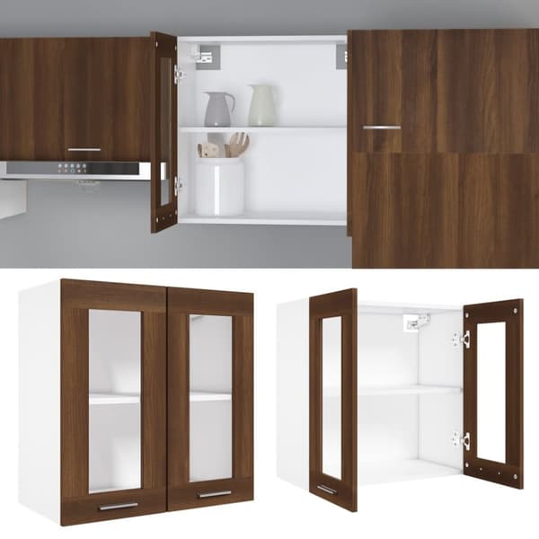 The Living Store væghængt glasskab 60x31x60 cm konstrueret træ brun egetræ -  Køkkenskabe