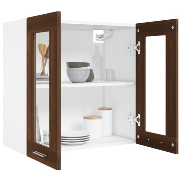 The Living Store væghængt glasskab 60x31x60 cm konstrueret træ brun egetræ -  Køkkenskabe