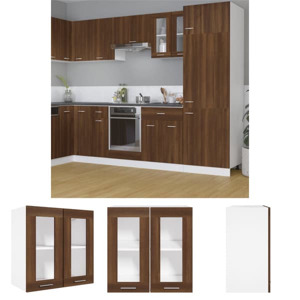 The Living Store væghængt glasskab 60x31x60 cm konstrueret træ brun egetræ -  Køkkenskabe