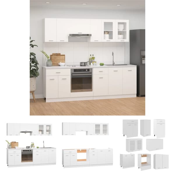 The Living Store køkkenskabssæt 8 dele konstrueret træ hvid -  Køkkenskabe