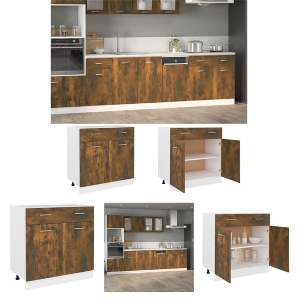 The Living Store Underskåp rökfärgad ek 80x46x81,5 cm konstruerat trä - Köksskåp