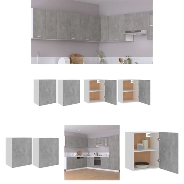 The Living Store vægskabe 2 stk. 50x31x60 cm konstrueret træ betongrå -  Køkkenskabe