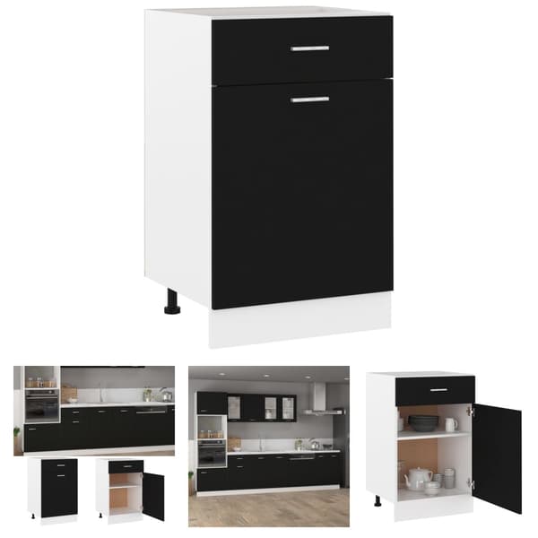The Living Store skuffeunderskab 50x46x81,5 cm spånplade sort -  Køkkenskabe