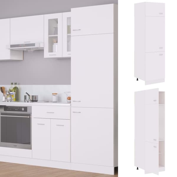 The Living Store skab til køleskab 60x57x207 cm spånplade hvid -  Køkkenskabe
