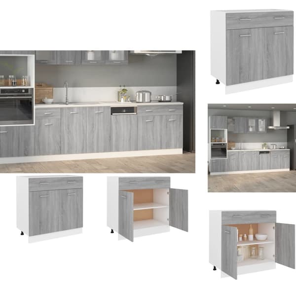 Keittiökaapit - Living Alakaappi laatikolla harmaa Sonoma 80x46x81,5 cm tekninen puu