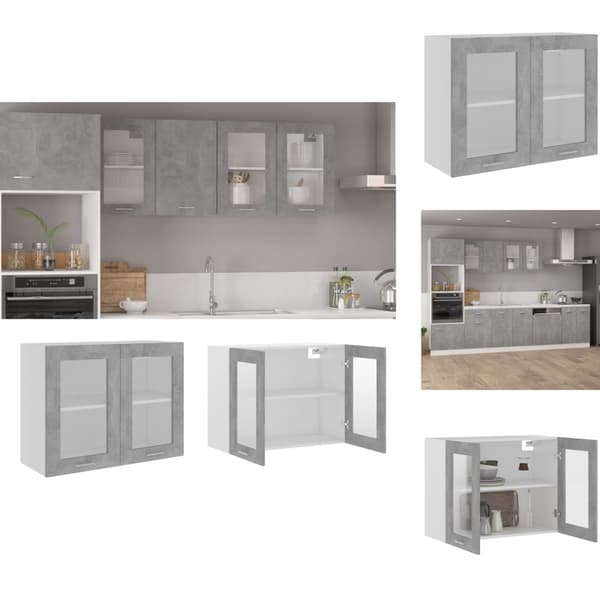 Køkkenskabe - Living væghængt glasskab 80x31x60 cm konstrueret træ betongrå