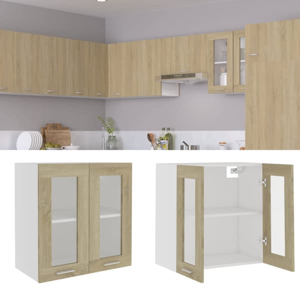 Køkkenskabe - Living vægskab med glaslåger 60x31x60 cm spånplade sonoma-eg