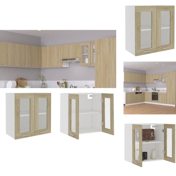Køkkenskabe - Living vægskab med glaslåger 60x31x60 cm spånplade sonoma-eg