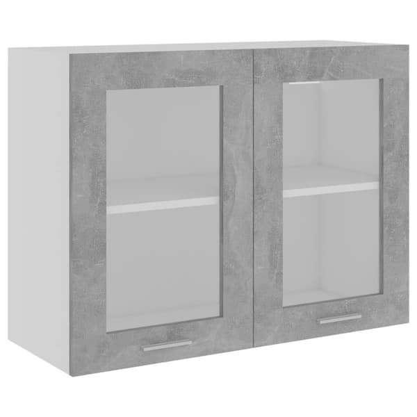 Seinäkaappi lasilla betoninharmaa 80x31x60 cm tekninen puu - Seinäkaappi - Seinäkaapit - Home & Living