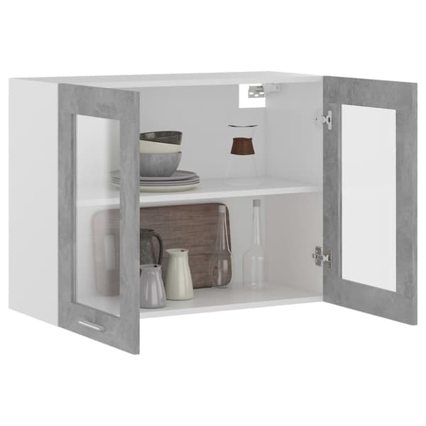 Seinäkaappi lasilla betoninharmaa 80x31x60 cm tekninen puu - Seinäkaappi - Seinäkaapit - Home & Living