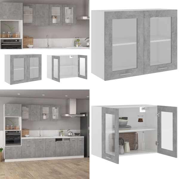 Seinäkaappi lasilla betoninharmaa 80x31x60 cm tekninen puu - Seinäkaappi - Seinäkaapit - Home & Living