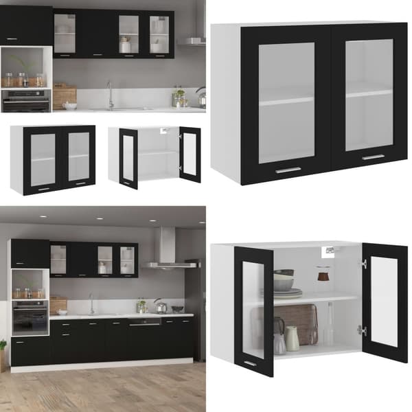 Væghængt glasskab 80x31x60 cm konstrueret træ sort - Væghængt Glasskab - Væghængte Glasskabe - Home & Living