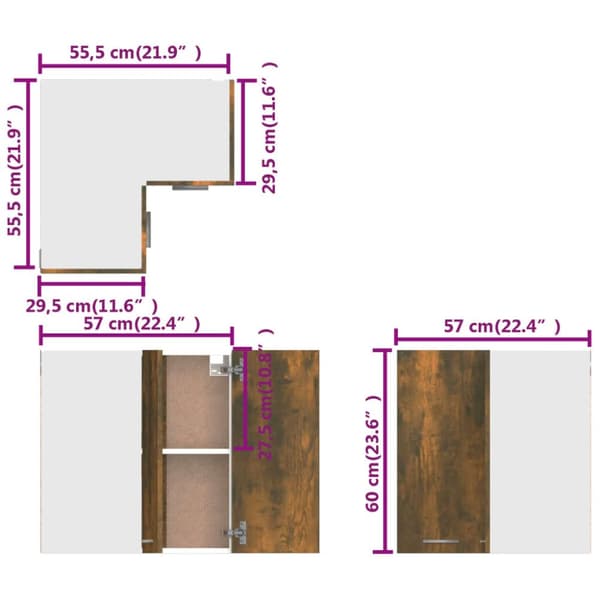 Væghængt hjørneskab 57x57x60 cm konstrueret træ røget egetræ - Hjørneskab - Hjørneskabe - Home & Living