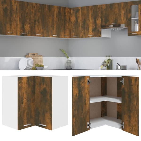 Væghængt hjørneskab 57x57x60 cm konstrueret træ røget egetræ - Hjørneskab - Hjørneskabe - Home & Living
