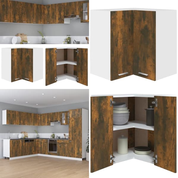 Væghængt hjørneskab 57x57x60 cm konstrueret træ røget egetræ - Hjørneskab - Hjørneskabe - Home & Living