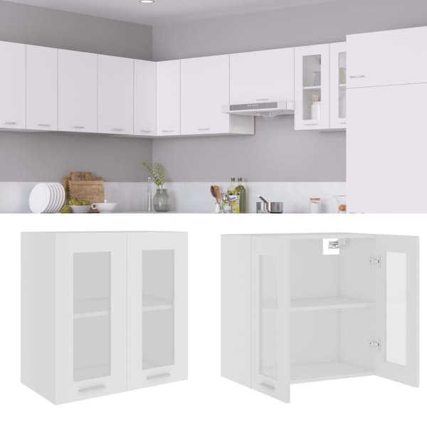 Vægskab med glaslåger 60x31x60 cm spånplade hvid - Vægskab Med Glaslåger - Vægskabe Med Glaslåger - Home & Living