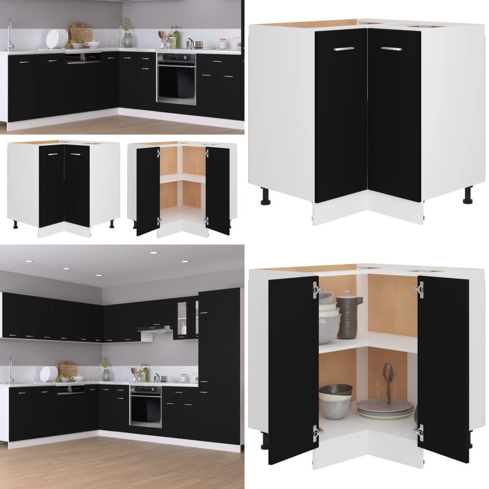 Armadio Angolare Nero In Legno Multistrato - 75.5x75.5x80.5 Cm, 2 Ripiani, Design Moderno - Foto 2