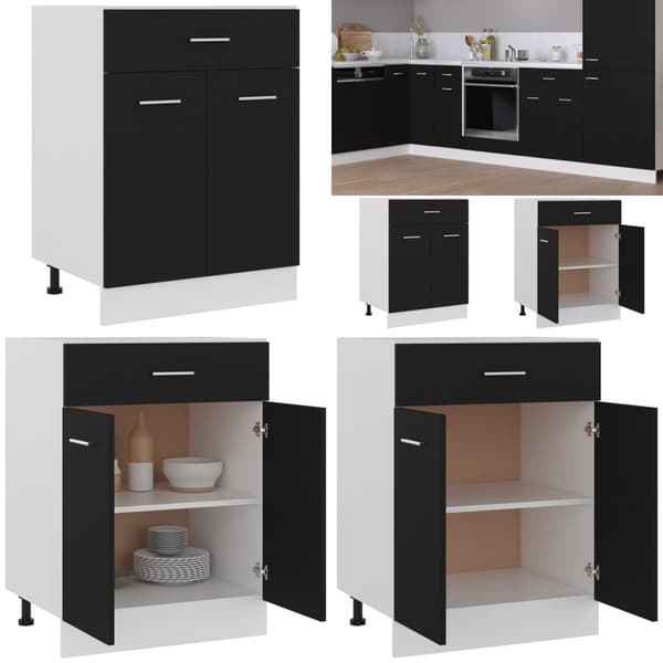 Skuffeunderskab 60x46x81,5 cm spånplader sort - Skuffeunderskab - Skuffeunderskabe - Home & Living