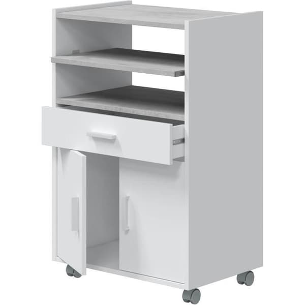TIDY mikrovågsskåp - Artik betong vit - 2 dörrar + 1 låda - L92 x H59 x D40 cm