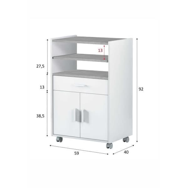 TIDY mikrovågsskåp - Artik betong vit - 2 dörrar + 1 låda - L92 x H59 x D40 cm