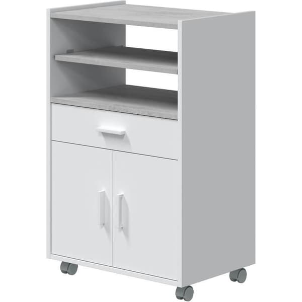 TIDY mikrovågsskåp - Artik betong vit - 2 dörrar + 1 låda - L92 x H59 x D40 cm