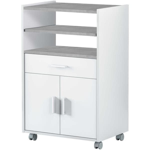 TIDY mikrovågsskåp - Artik betong vit - 2 dörrar + 1 låda - L92 x H59 x D40 cm