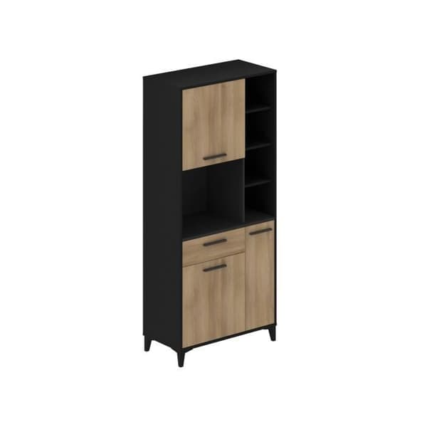 ECO högköksskänk - 3 luckor och 1 låda - Ek och svart melamin - L 80 x D 40 x H 178 cm