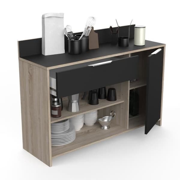 Köksskänk - Rå ek och svart dekor - Modern - 1 dörr - MIKE - L 123 cm