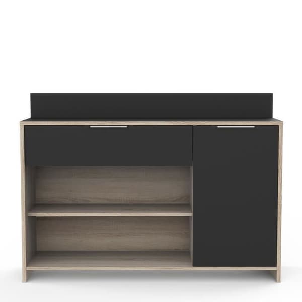Köksskänk - Rå ek och svart dekor - Modern - 1 dörr - MIKE - L 123 cm