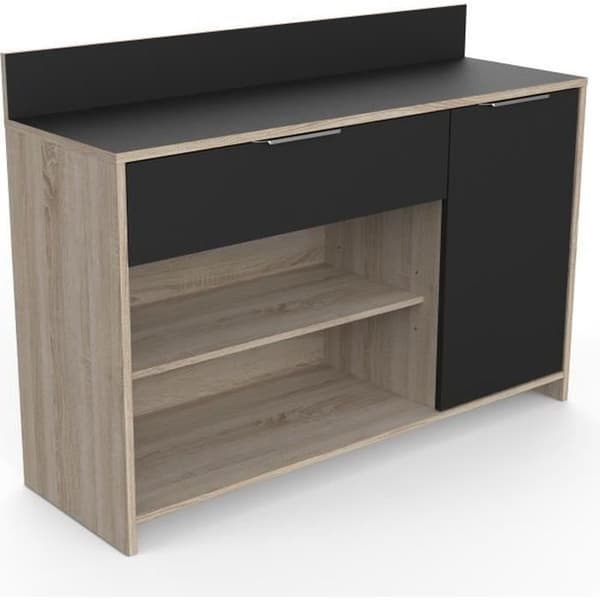 Köksskänk - Rå ek och svart dekor - Modern - 1 dörr - MIKE - L 123 cm