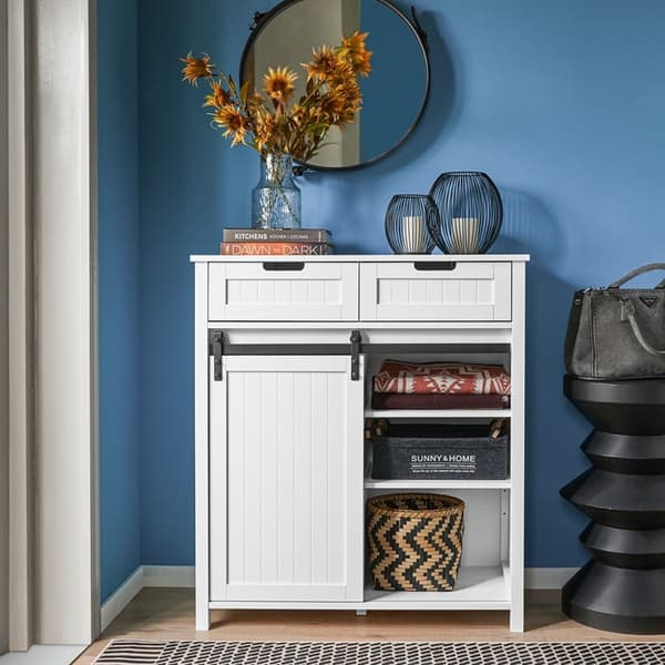 Rootz Modern keittiökaappi - Senkki liukuovella - Lipasto - Buffet - Säädettävät hyllyt - Tyylikäs mustavalkoinen muotoilu - Helppo koota - 80cm x 35c