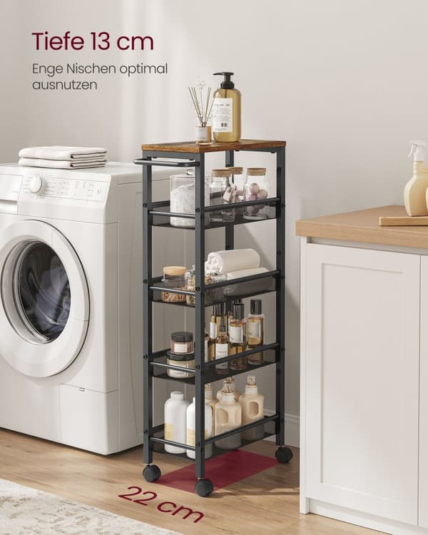 Rootz Vintage Brown-Black Trolley Cart - Rullvagn - Utility Cart - Spånskiva och stålkonstruktion - Lätt och hållbar - 22cm x 45,4cm x 99,6cm