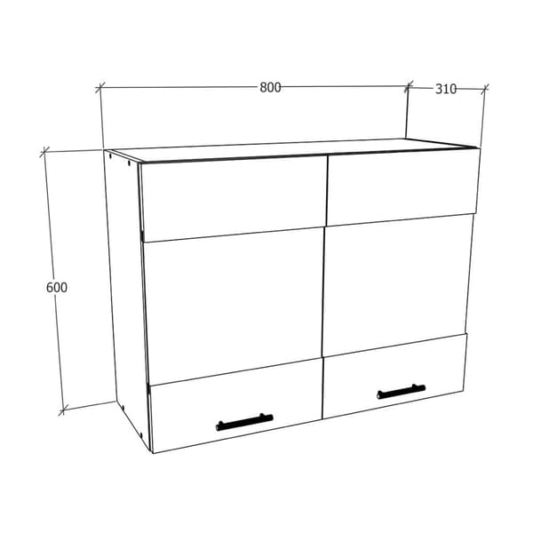Esilo overskab køkken 80 cm 2 glaslåger hvid.