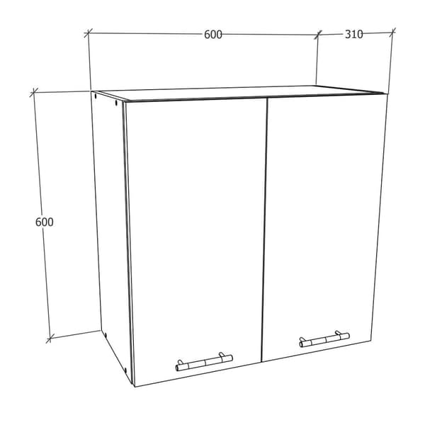 Esilo overskab køkken 60 cm 2 låger hvid, eg dekor.