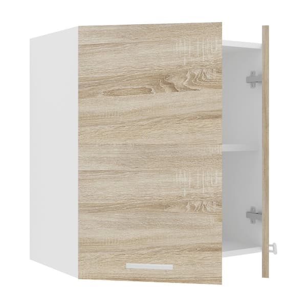 Esilo overskab køkken 60 cm 2 låger hvid, eg dekor.